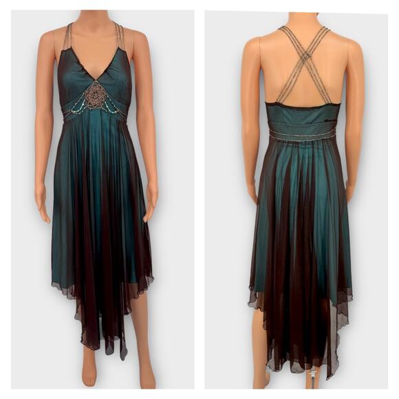 Fairycore Y2K Beaded Crochet Mesh Overlay Handkerchief Hem Midi Dress Size 6 - Picture 16 of 16